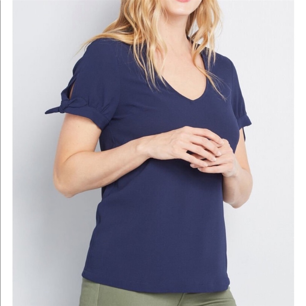 ModCloth blouse with tied sleeves.